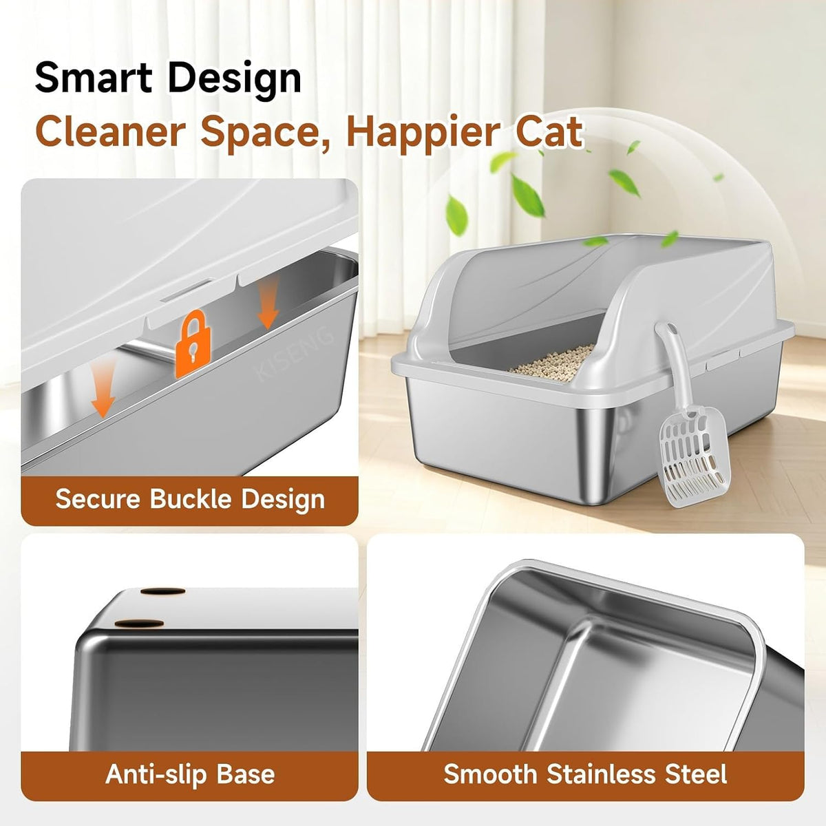 Stainless Steel Litter Box XL | Extra Large Litter box for Big Cats,Urine Leakage, Non-Stick, Durable,Easy to Clean