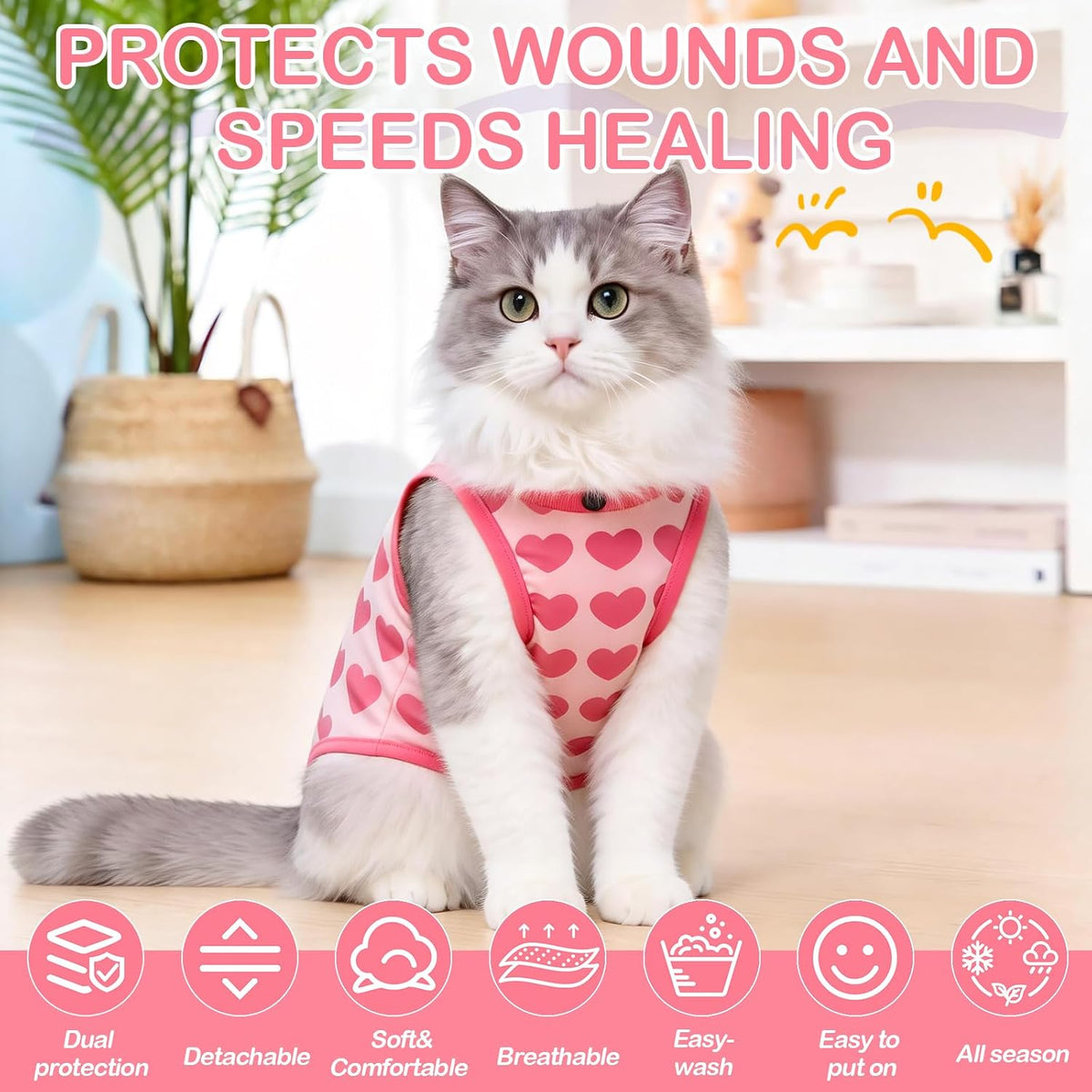 EMUST Cat Recovery Suit, Soft Cone Collar for Female Cats Anti-Licking Pink