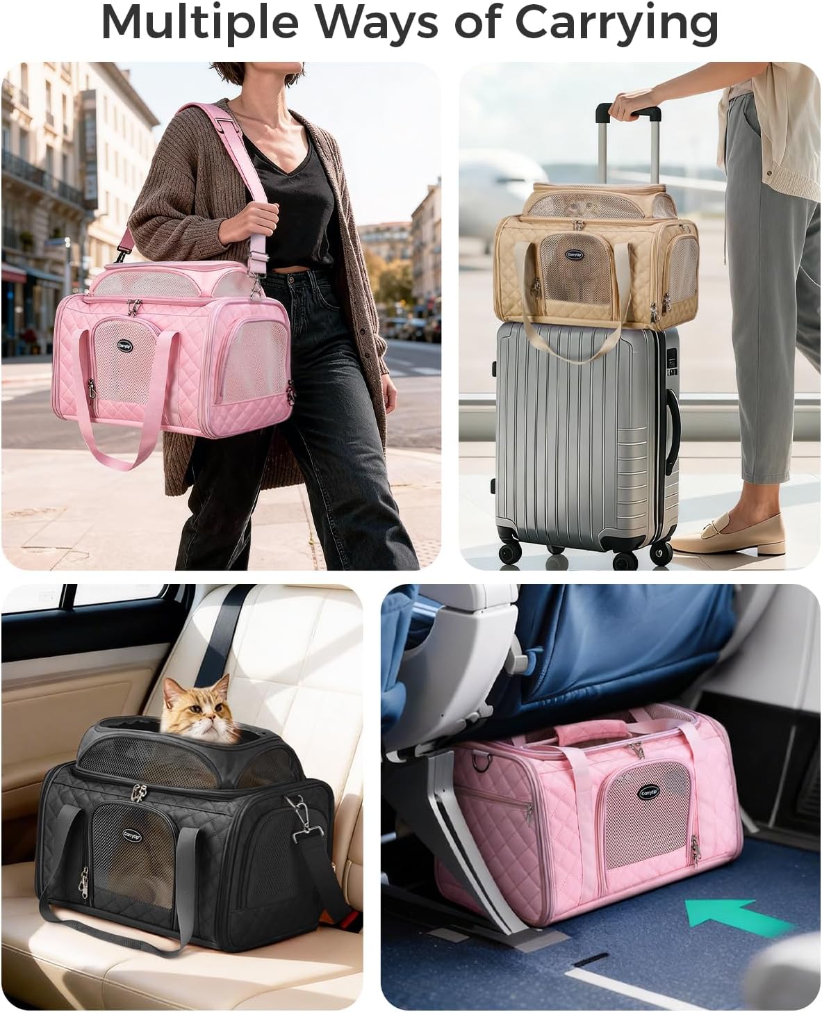 Pet Carrier Airline Approved 18x13x9.5 in, Soft-Sided Top-Expandable, Black