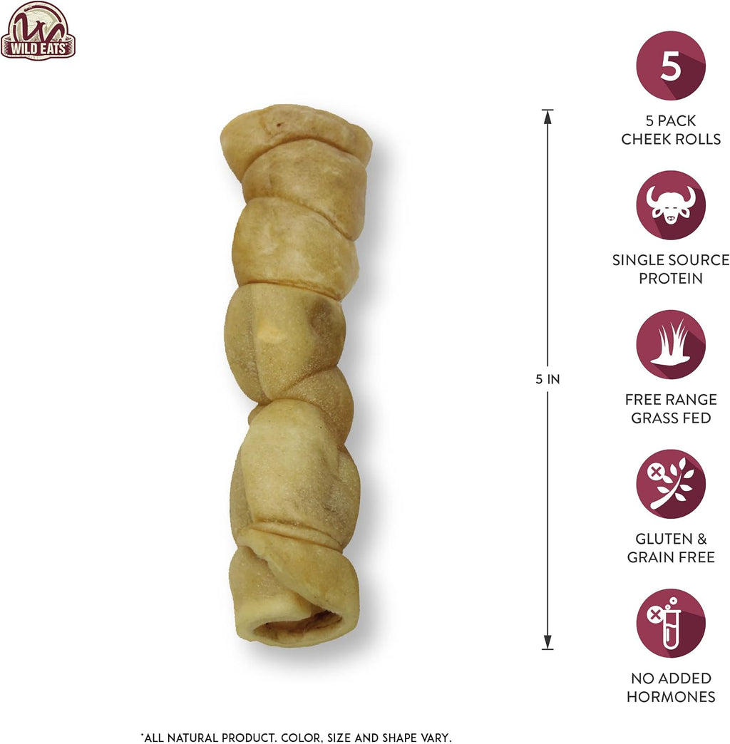 Wild Eats Water Buffalo Retriever Style Cheek Rolls Dog Chews, Pack of 5, 1.05lbs, for All Dog Breeds