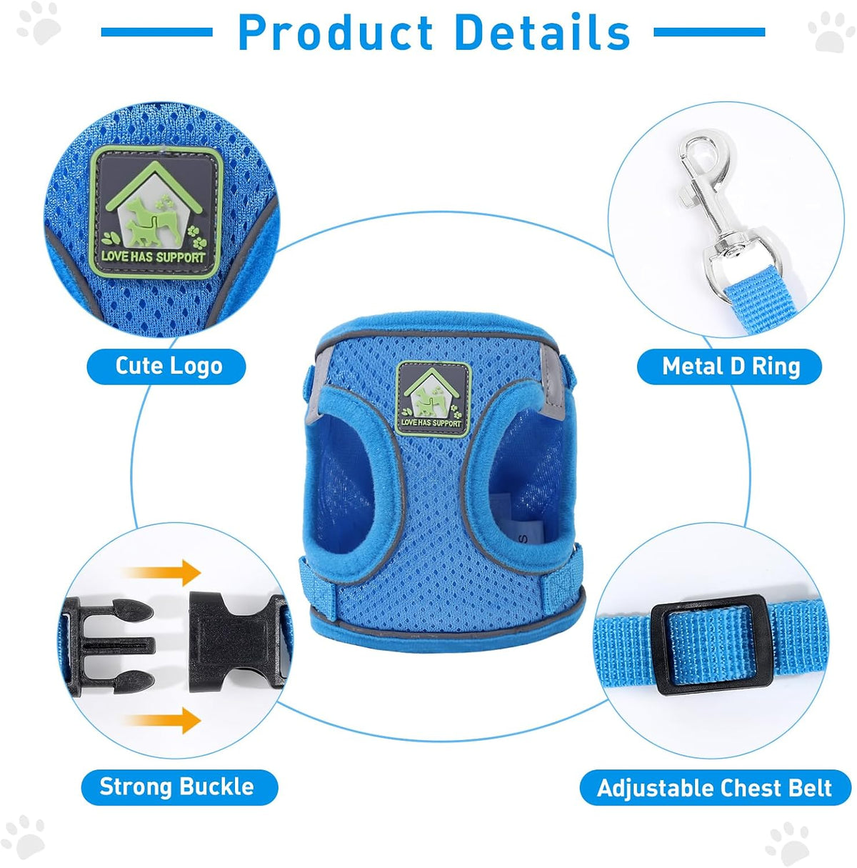 Cat Vest Harness and Leash Set, Escape Proof Kitten Harness Blue XS