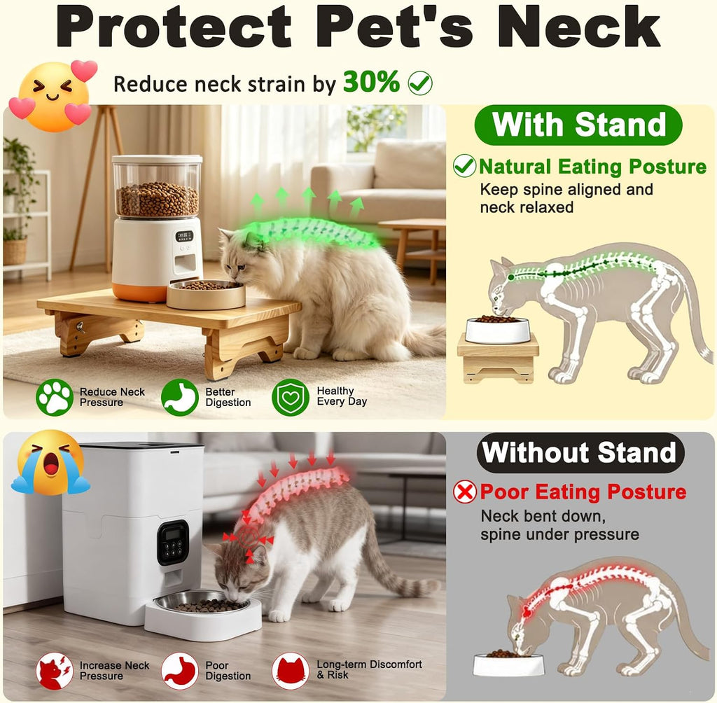 SZEE Adjustable Cat Food Stand, Elevated Cat Feeder Stand, 3-Height Setting