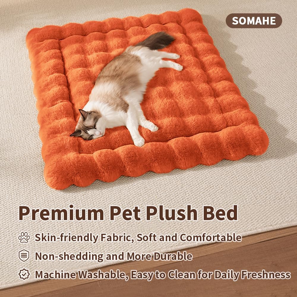 SOMAHE Soft Plush Cat Bed Mat, Machine Washable, Small 23x15 Vibrant Orange