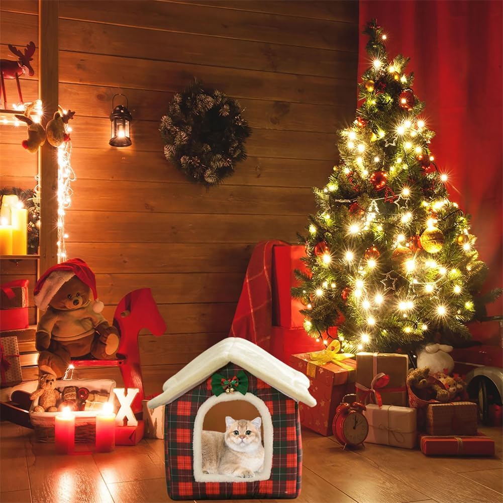 Christmas Cat Tent Cat Bed Cave(Christmas Plaid, L (20.5 X 17 X 19.7 Inch))