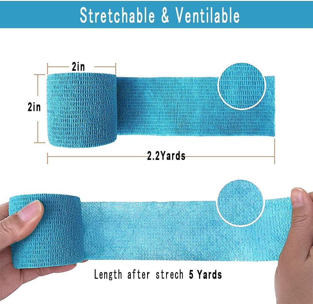 [12 Pack-2" x5Yards] MINGYUE Self Adhesive Bandage Wrap,Athletic Tape,Sports Tape,Wrist and Ankle Wrap Tape,Cohesive Bandage for Vet Tape(Light Blue)