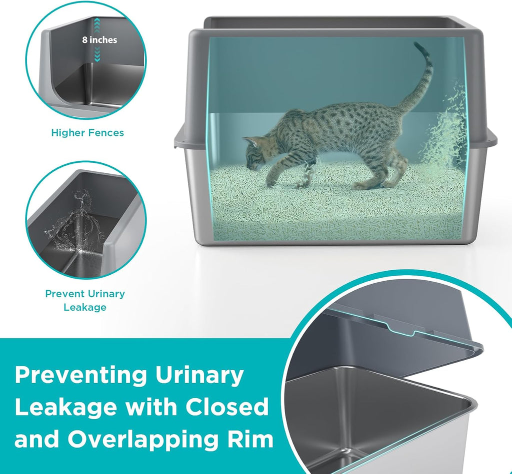Stainless Steel Litter Box with Lid,Metal Cat Litter Box,23.5x15.5x16in