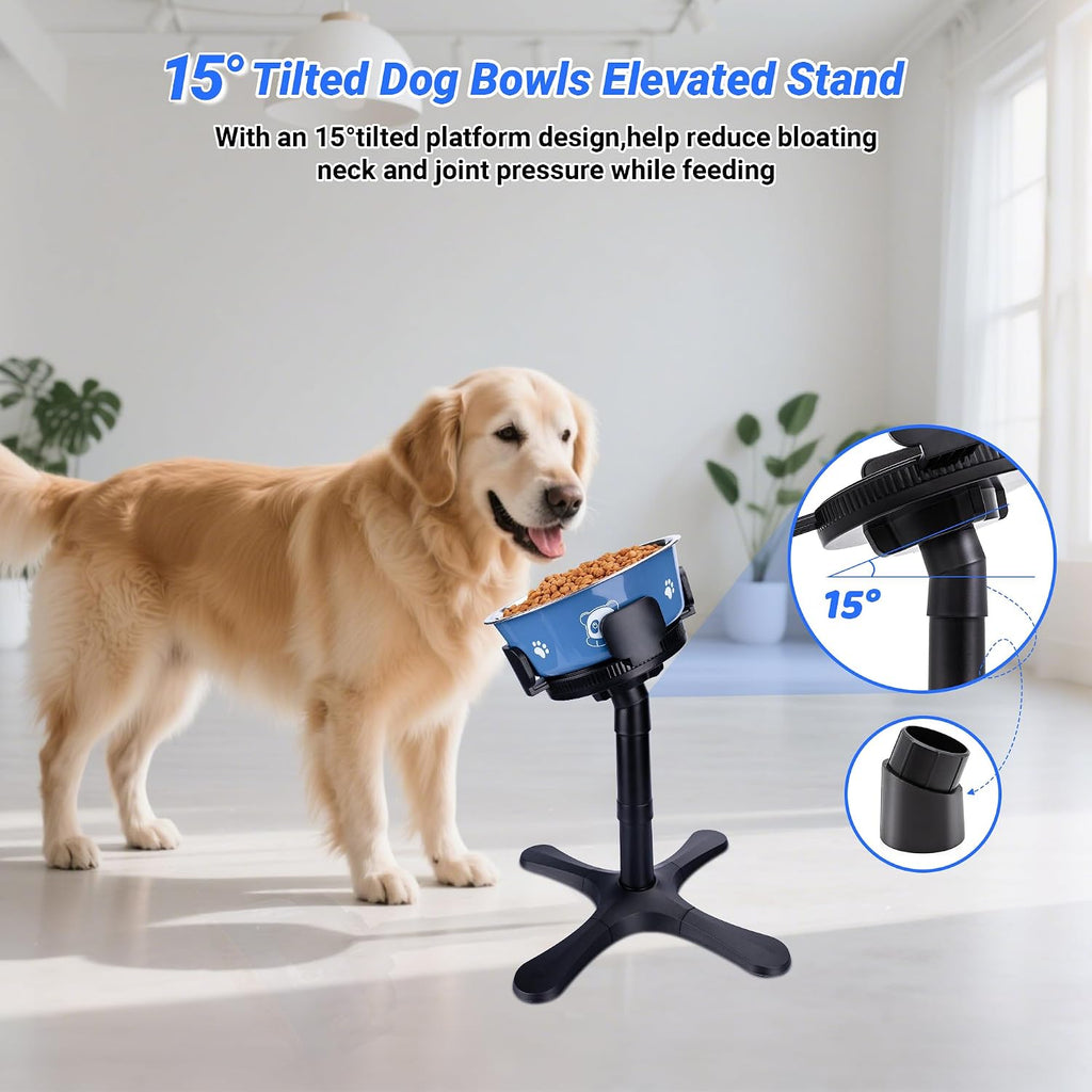 Dog Bowls Elevated Adjustable Stand,Tilted Raised Feeder for 5.5‑9.5in Bowl