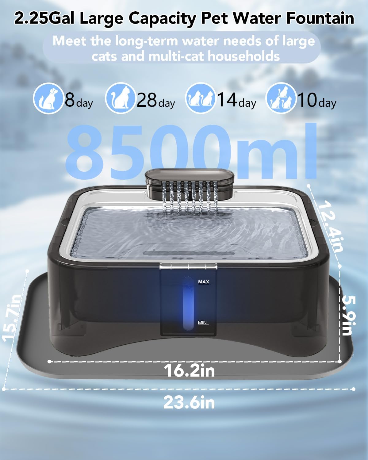 UPSKY Cat Water Fountain, 2.25Gal Large Capacity for Multi-Pet Homes