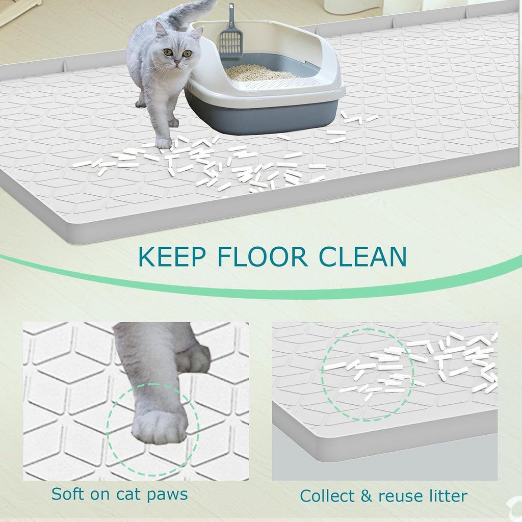 Cat Litter Mat for Litter Box, Silicone Large Cat Litter Trapping Mat - 28x22 in, Waterproof & Non-Slip, Durable & Easy Clean, Light Gray
