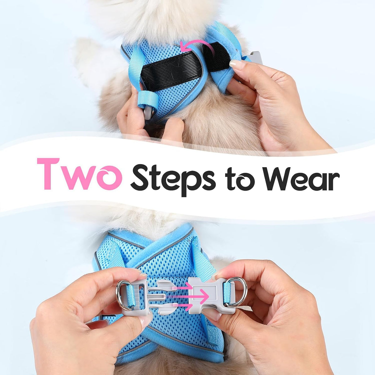 Dooradar Cat Harness and Leash Set, Easy-on Vest, Pink & Blue