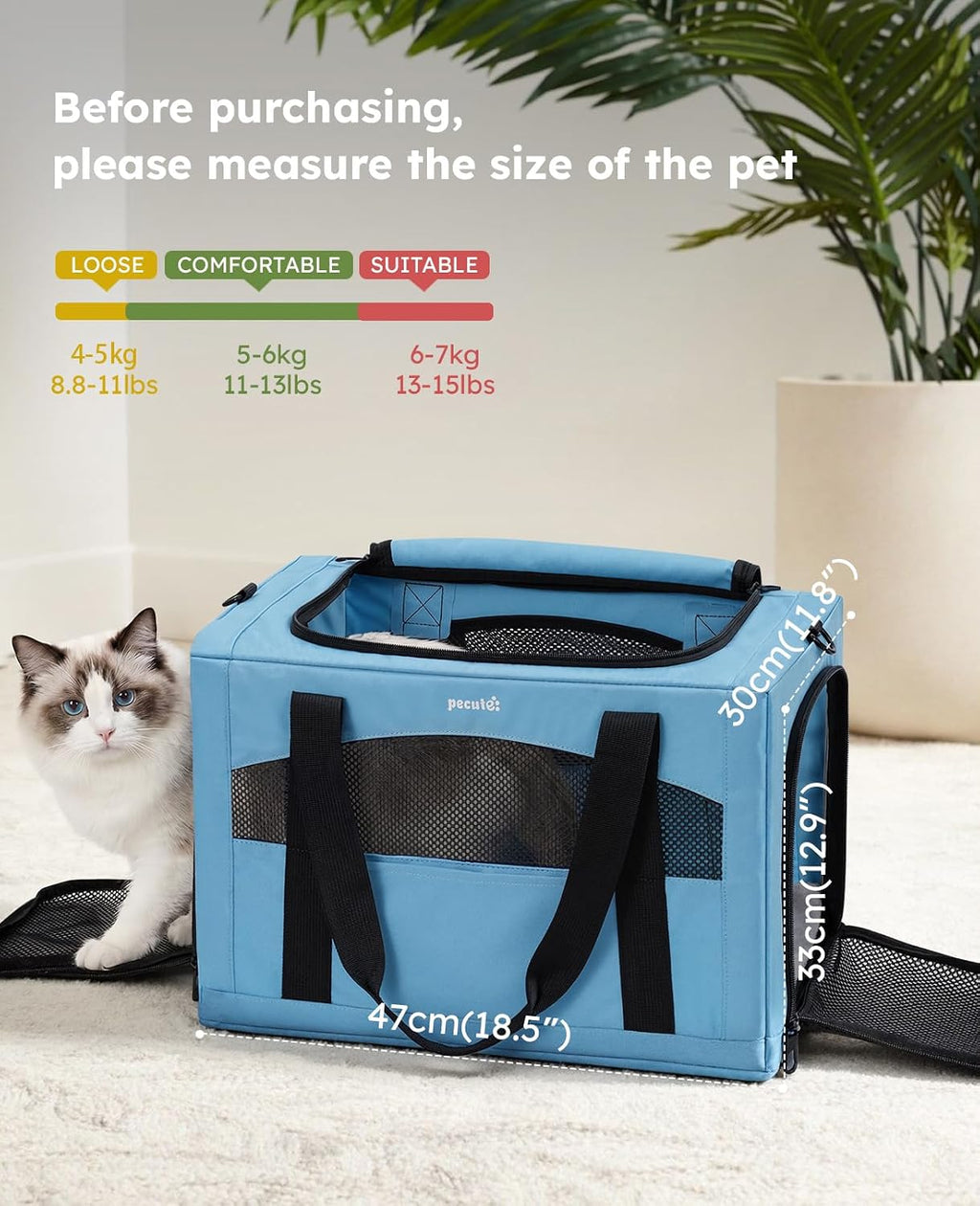 Pecute Cat Carrier Stable, Pet Carrier with Privacy Partition,Light Blue