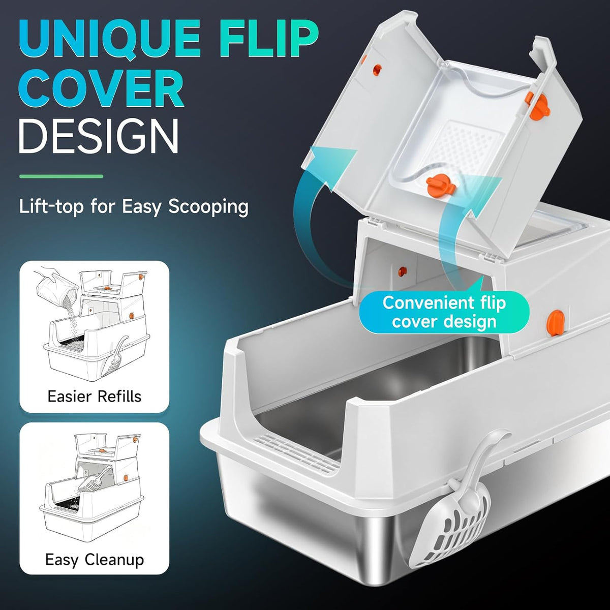 XL Enclosed Stainless Steel Litter Box, Grey