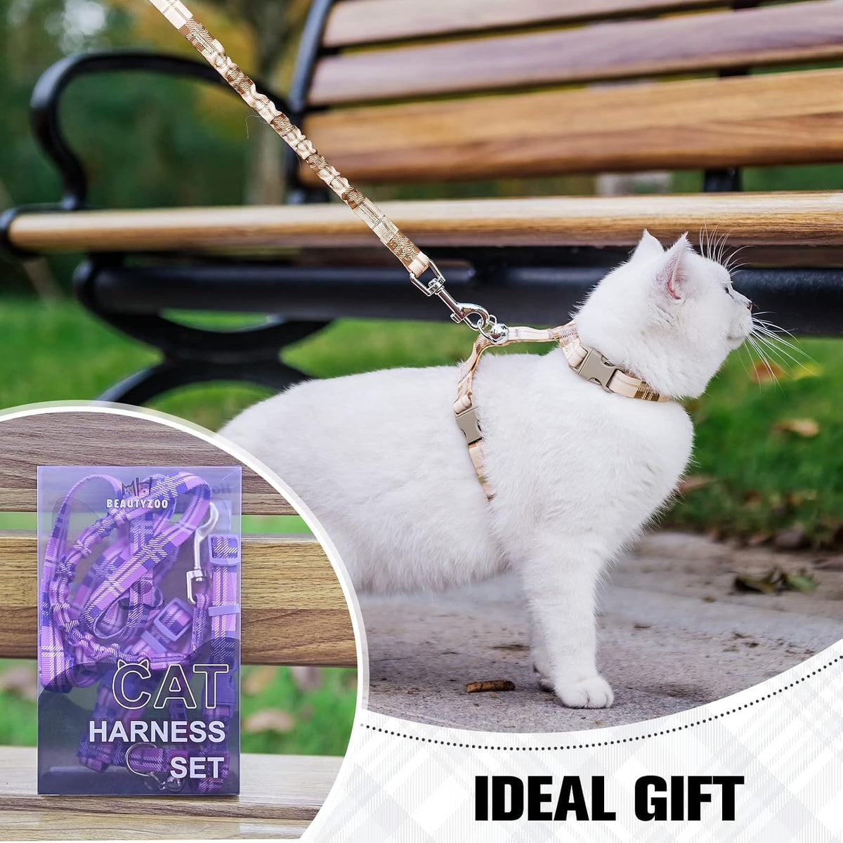 BEAUTYZOO Cat Harness and Leash Set, Escape Proof for Walking Travel, Khaki