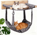JSPYFITS Wooden Cat Furniture Wall Mounted, Double Layer Hammock, Large Size 18.9″ Removable Multi-Function Cat Bed for Sleep/Play/Climb, Kitten Window Perch, Easy DIY Installation(Grey)