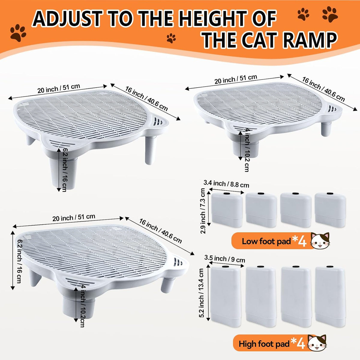 Litter Box Step Adjustable Cat Step with Filter Function, Light Grey