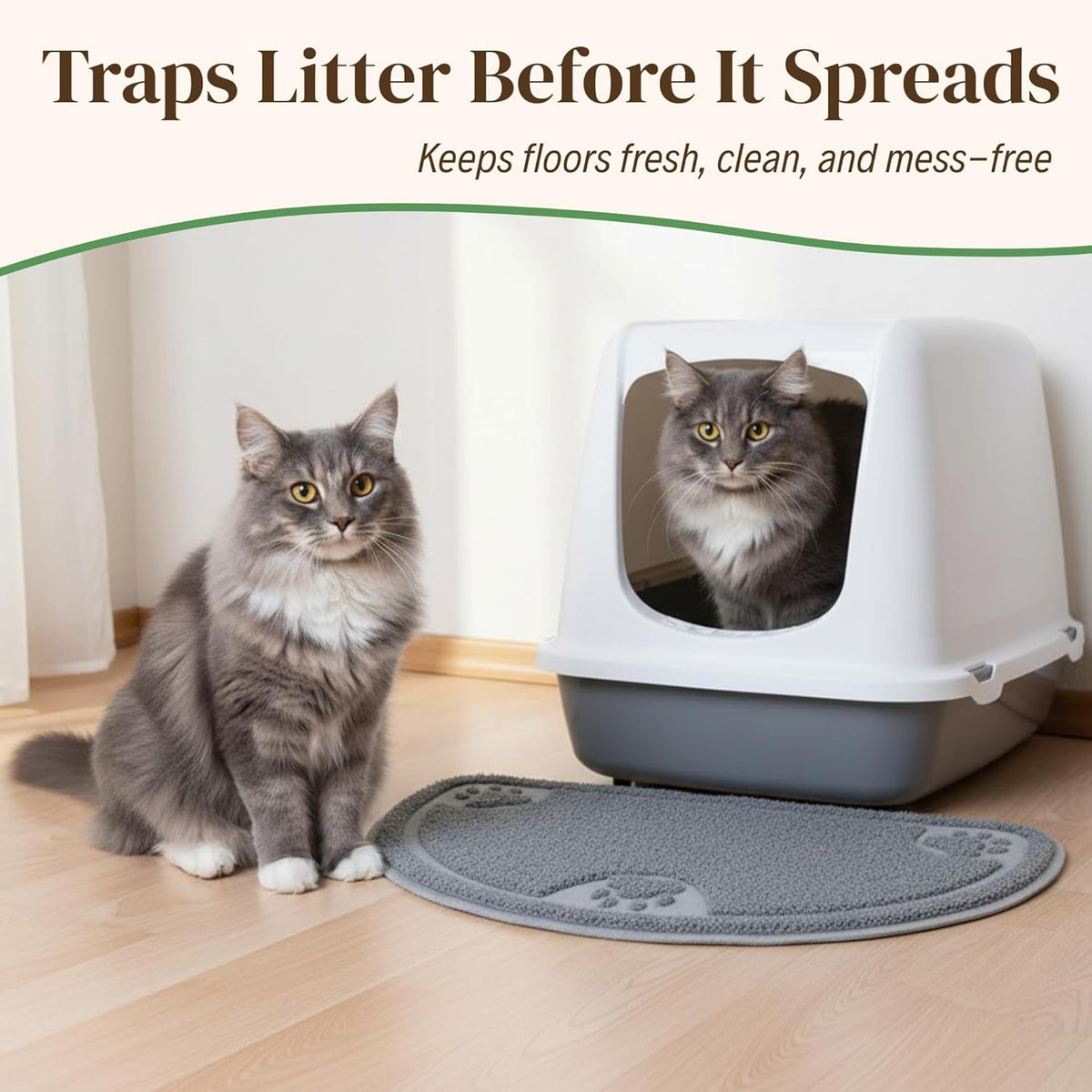 Evelots Small Cat Litter Trap Mat, Waterproof, Non-Slip, Washable, Gray | Soft absorbent mat traps litter and mess, protects floors from urine and moisture, stays in place and is machine washable.
