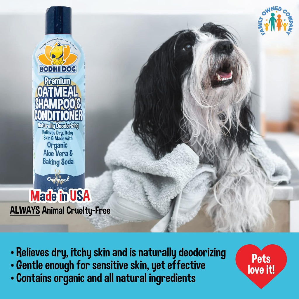 Bodhi Dog Grooming Bundle - Oatmeal Shampoo & Conditioner with Bath Brush for Shower, Showerhead, Sprayer & Bathing - Gentle Care for Long, Short & Curly Hair