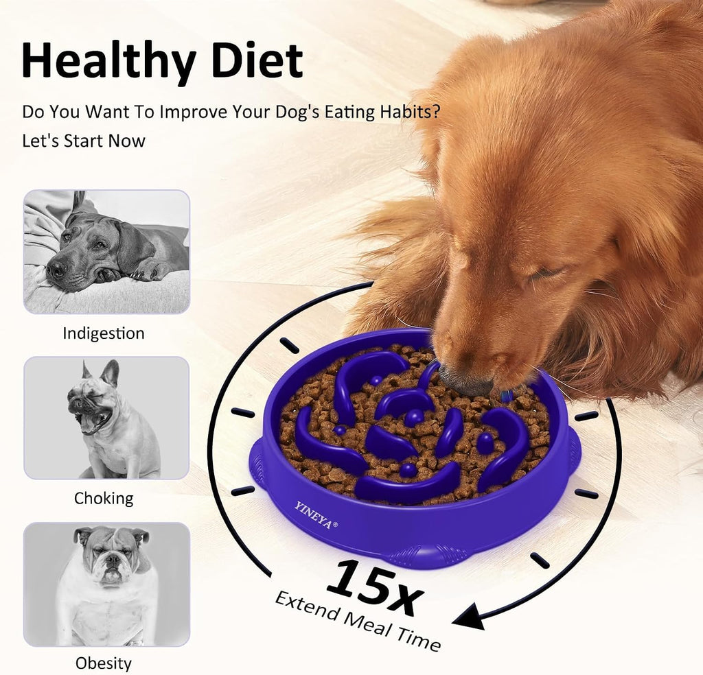YINEYA 4 Cups Slow Feeder Dog Bowls Large Breed, Anti-Choking Pet Supplies, Maze Dog Food Bowl, Puzzle Feeder That Slow Down Eating