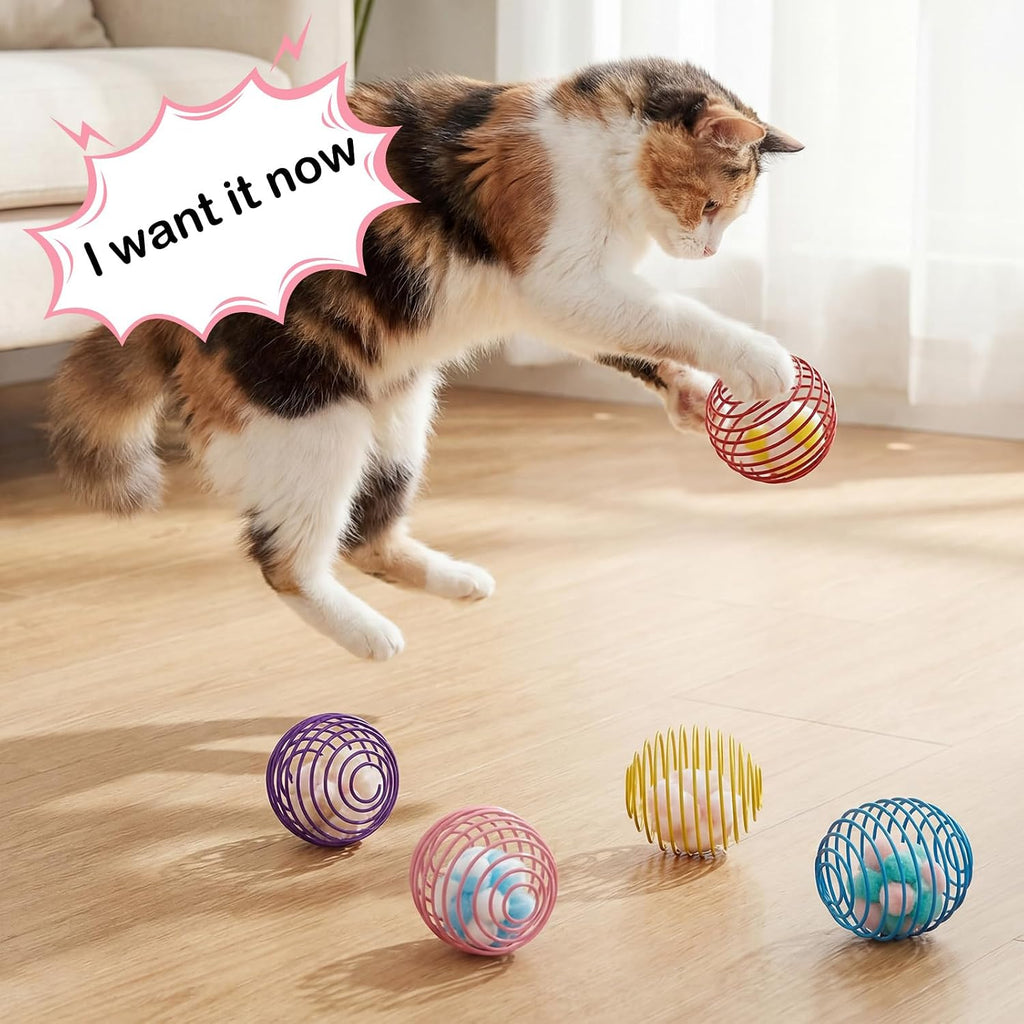 Jecery 5 Pcs Cat Toys Spring,Plush Ball,Multicolor