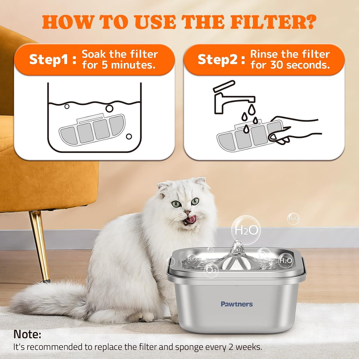 Pawtners 8 Packs Replacement Filters for WF008A 4L Cat Water Fountain