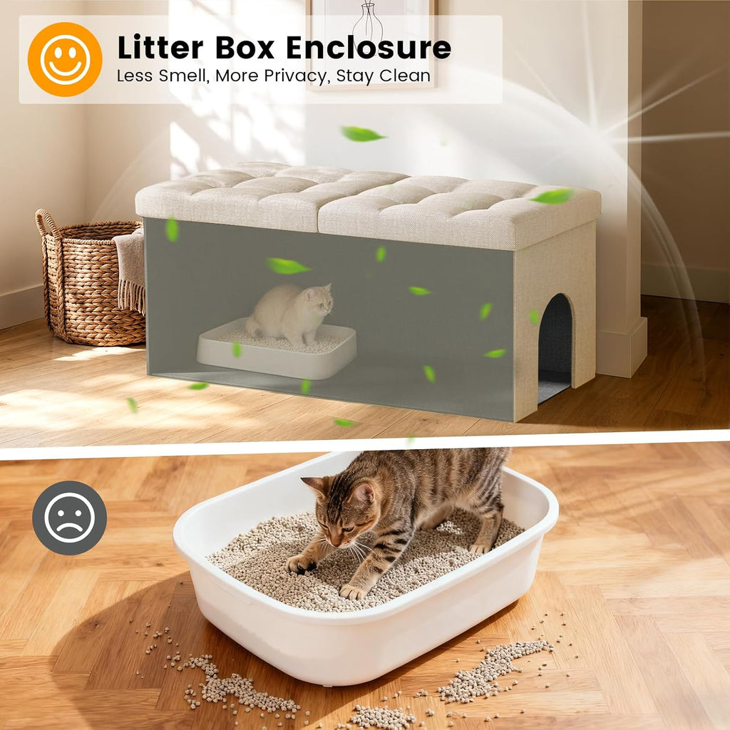 3-in-1 Cat Litter Box Enclosure Furniture, XX-Large, Beige