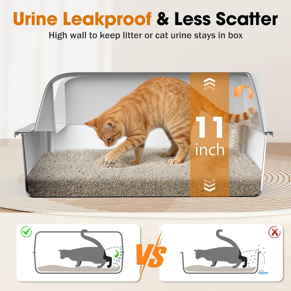 2PACK Stainless Steel Litter Box, Extra Large Litter Boxes for Big Cats, XL Metal Cat Litter Box with Lid High Sides, Anti-Urine Leakage, Non-Sticky, Scoop Included