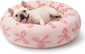 JOEJOY Jacquard Donut Round Small Dog Beds,Pink 23x23x8in, Removable Washable Cover, Cute Pattern, Ultra Soft Fluffy Calming Pet Bed with Thick Supportive Bolster