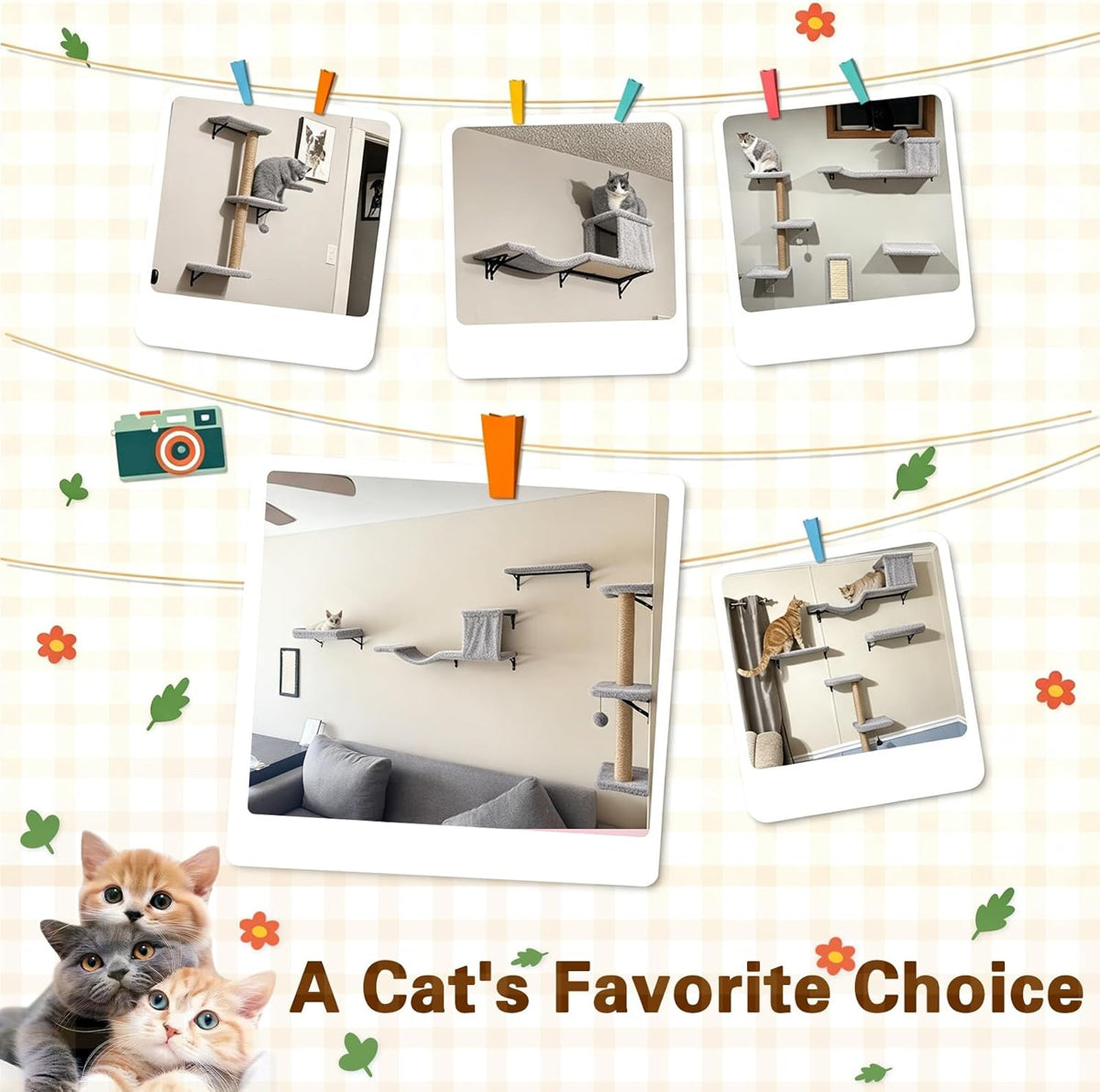 6-in-1 Cat Wall Shelves for Indoor Cats, Wall Mounted Cat Furniture