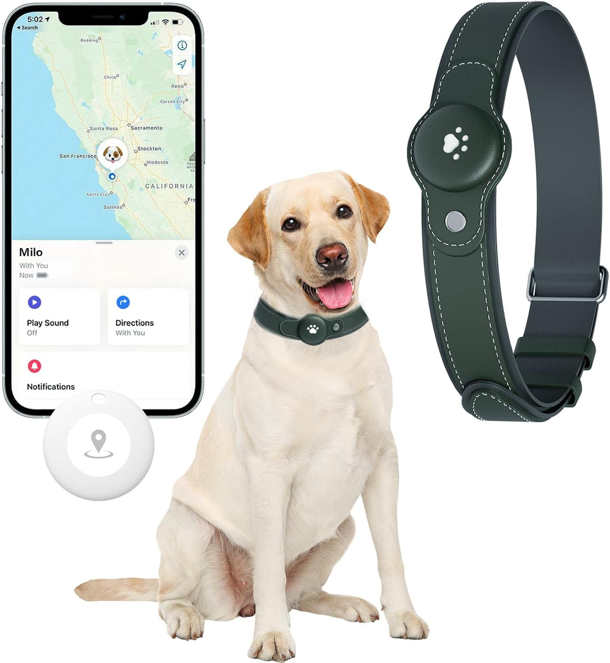 GPS Tracker for Dogs, Dog GPS Tracker, Pet Location Tracker with Collar, Real-Time Tracking, No Monthly Fee or Subscription, Waterproof, 365-Day Long Battery Life, Dog Tracking Device, iOS & Android