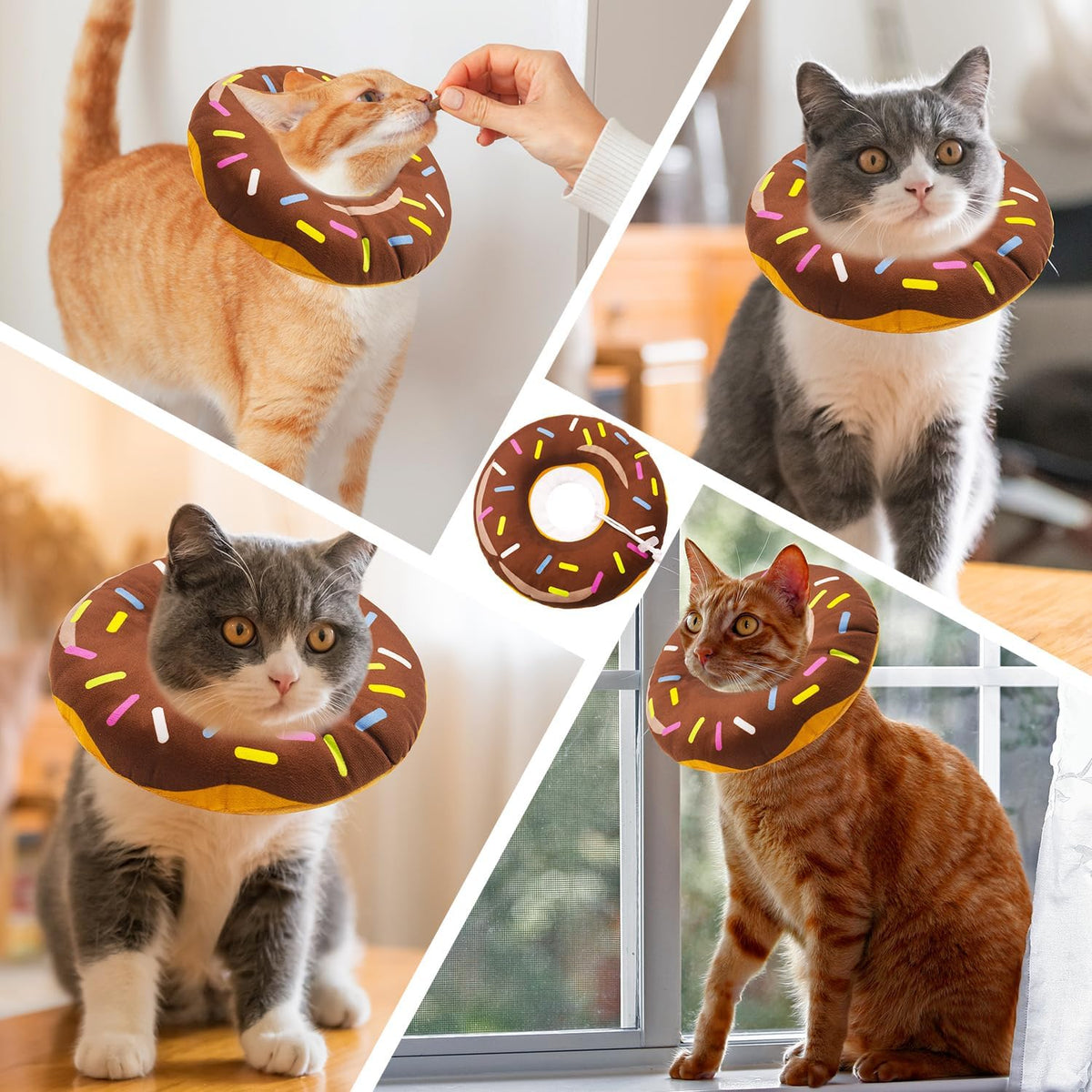 Seyezo Cat Cone Collar Soft, Adjustable Cat Recovery Collars, Donut Brown S