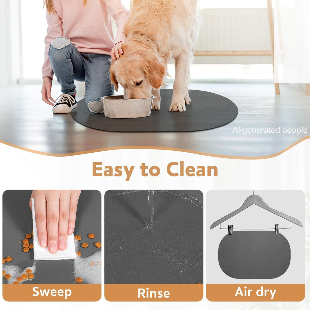 MontVoo Absorbent Dog Food Mat-Dog Mat for Food and Water Bowl | Quick Dry Pet Dish Mat, No Stains & Easy Clean Cat Rug for Messy Drinkers Cat Accessories Pet Supplies, 12"x19", Darkgrey