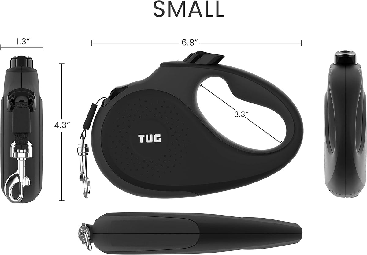 TUG Original Retractable Dog Leash, 16 ft (Small, Black/Grey)