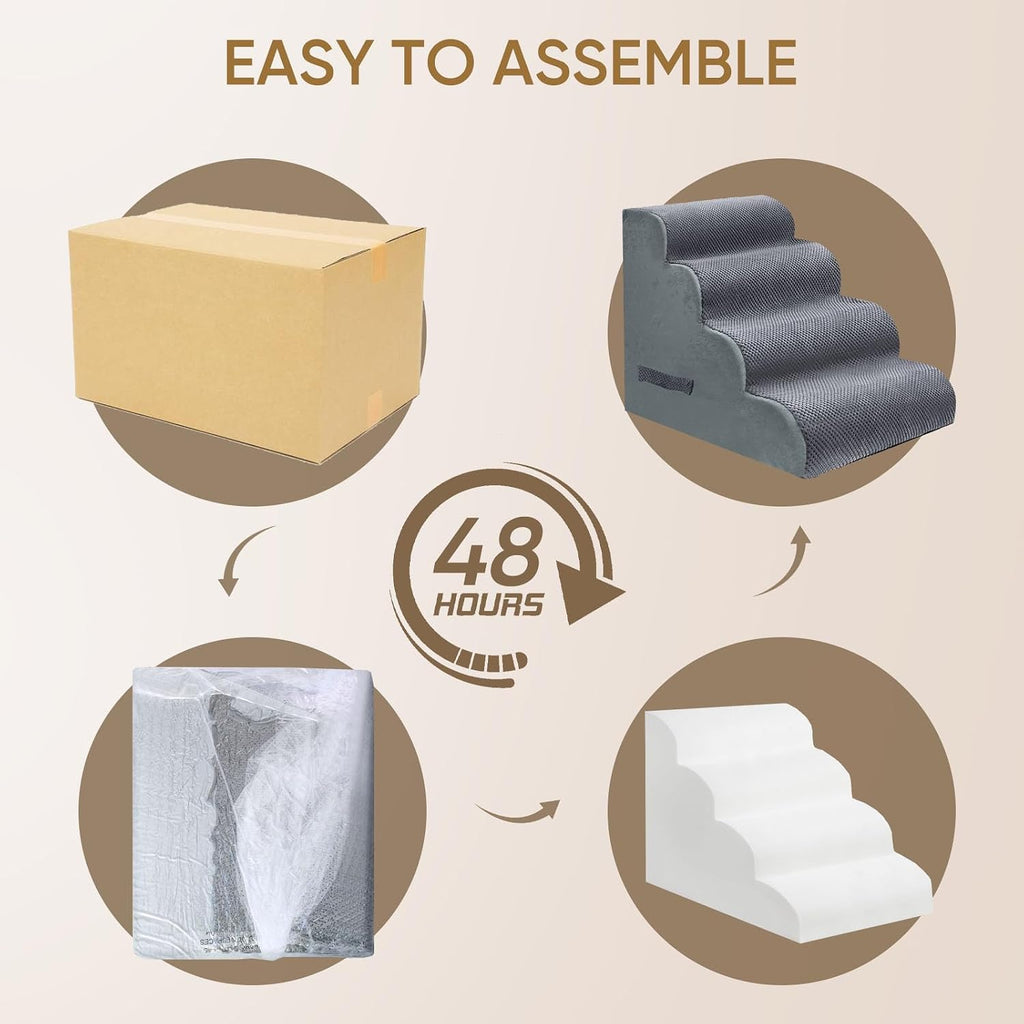 PAWSCRAT 3-Step Pet Stairs for High Beds & Sofas, 15.7''H Dog Stairs, Grey