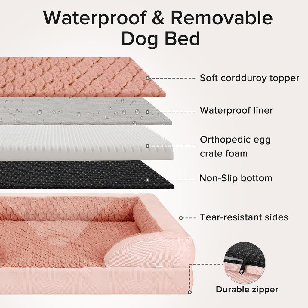 INVENHO Orthopedic Dog Beds Large Sized, XL Washable Dog Sofa with Egg-Crate Foam, Waterproof Lining and Non-Skid Bottom