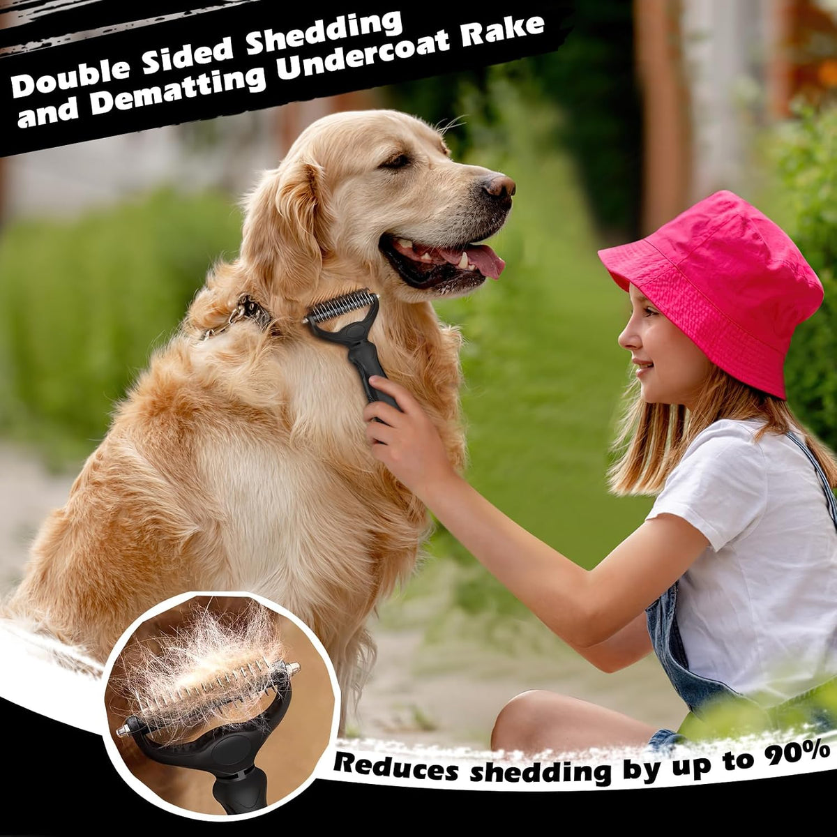 Professional 3PCS Self Cleaning Slicker Brush & Pet Grooming Rake & Flea Comb for Dogs,Cats and Horses | Double-Sided Dematting Comb & Skin Friendly Deshedding Grooming Tool | Pet Supplies