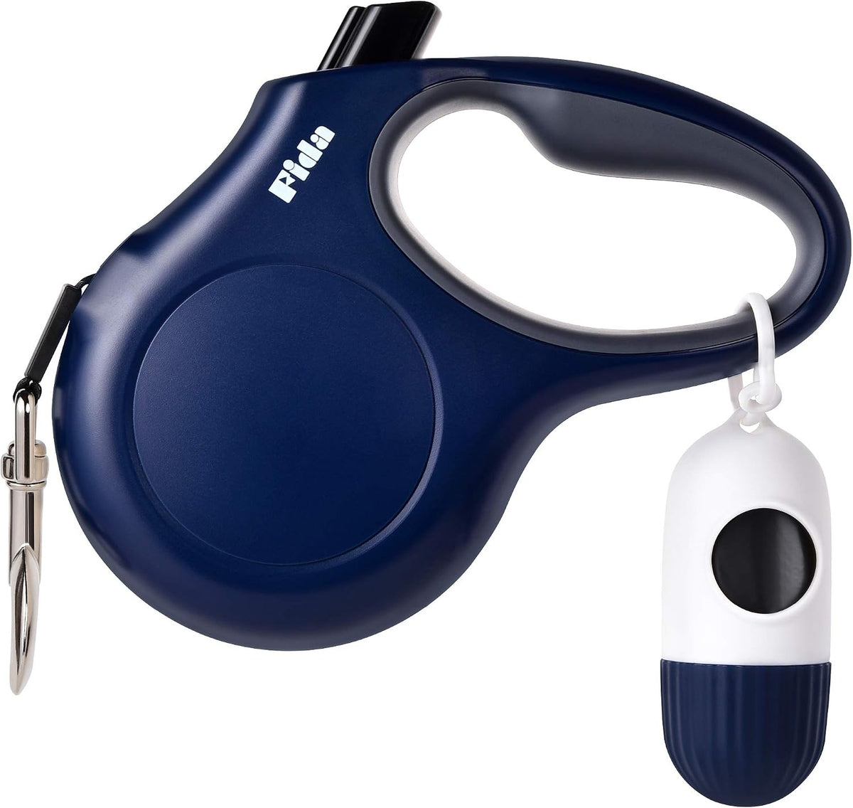 Fida Retractable Dog Leash with Dispenser and Poop Bags, 16 ft, Navy Blue