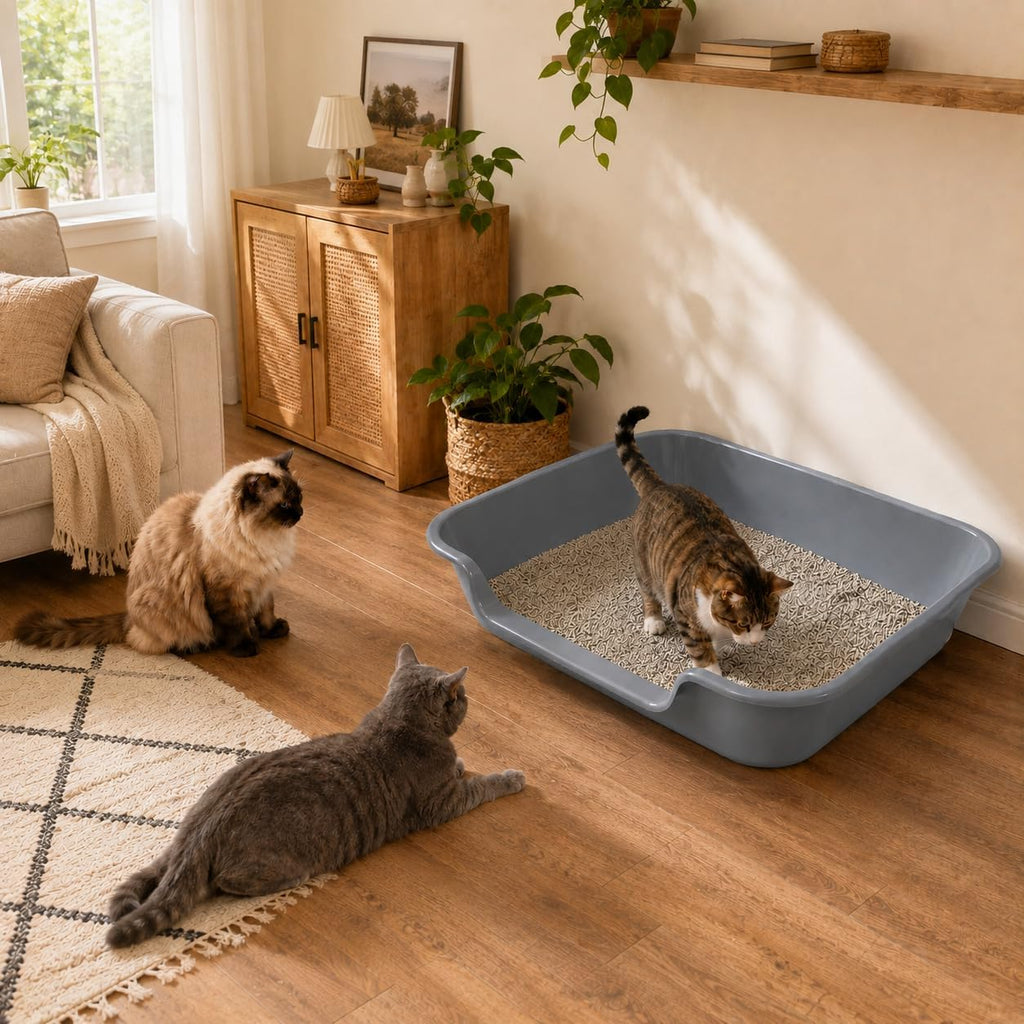 Extra Large Low Entry ABS Cat Litter Box, Grey, 24" L x 20" W, 2 Pack | Durable low entry litter box, non-stick, odor-free, ideal for seniors, kittens, rabbits, large cats and multi-pet homes.