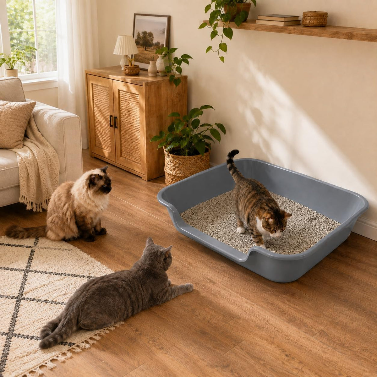 Extra Large Low Entry ABS Cat Litter Box, Grey, 24" L x 20" W, 2 Pack | Durable low entry litter box, non-stick, odor-free, ideal for seniors, kittens, rabbits, large cats and multi-pet homes.
