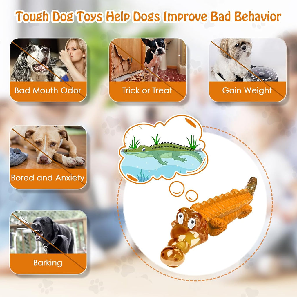 Jeefome Crocodile Dog Chew Toy for Small & Medium & Large Dogs | Clean Teeth, Tough Nylon and Natural Rubber for Boredom & Anxiety Relief（Orange）