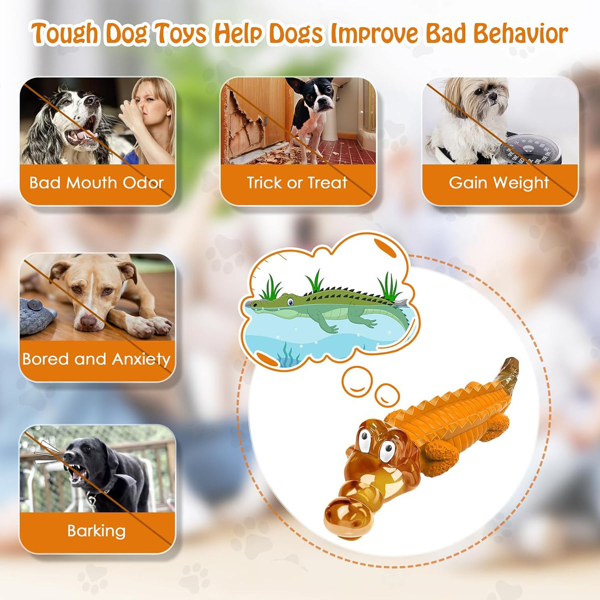 Jeefome Crocodile Dog Chew Toy for Small & Medium & Large Dogs | Clean Teeth, Tough Nylon and Natural Rubber for Boredom & Anxiety Relief（Orange）