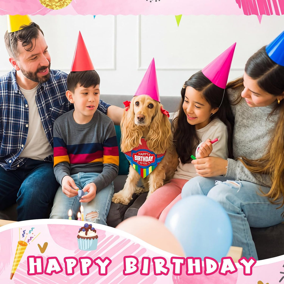 Huhumy 100 Pcs Birthday Dog Bandanas Bulk Bandanas for Medium Large Dogs