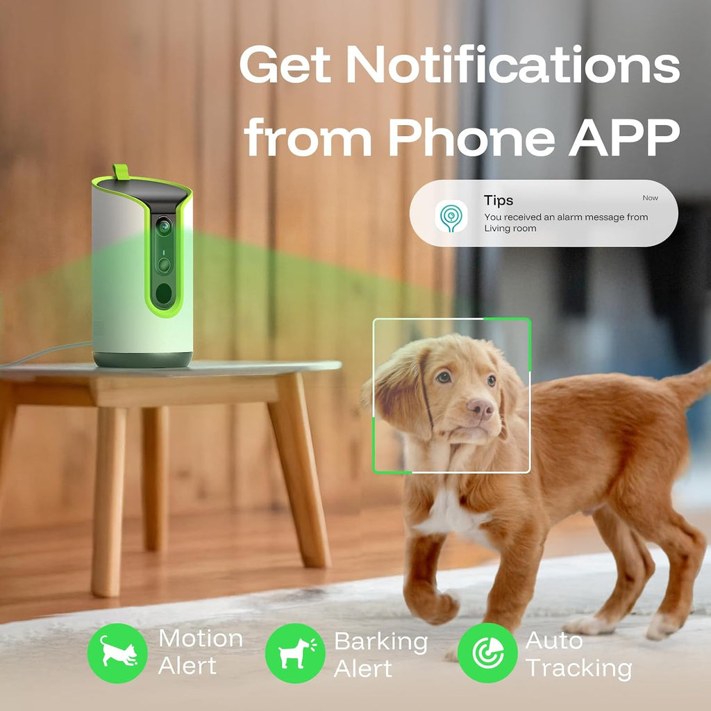 TKENPRO 5MP Ultra HD Pet Camera - Dog Camera with Treat Dispenser, Remote Treat Tossing via Phone App, 360° Auto Tracking & Motion Alerts, 5G&2.4G WiFi for Cats Indoor