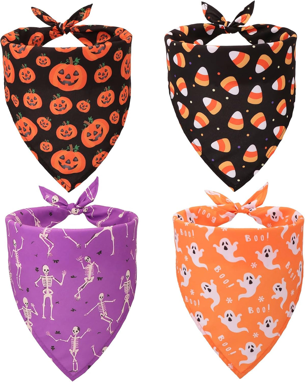 ADOGGYGO Halloween Dog Bandanas, 4 Pack Skeleton Ghost Pumpkin Bandana, S