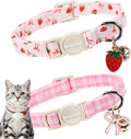 lionet paws 2 Pack Cat Collar Breakaway with Bells-Pink Plaid & Strawberry