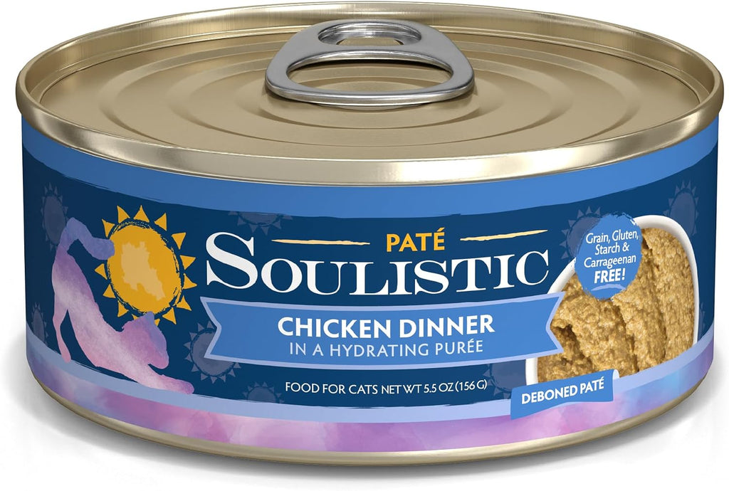 Soulistic Paté Wet Cat Food, Chicken Dinner in a Hydrating Purée, 5.5oz Can, Pack of 8