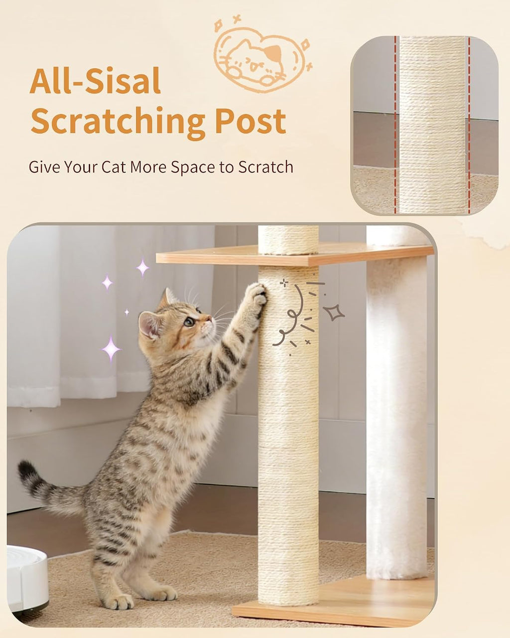 Heybly Cat Tree, 70.5" Wood Tall Cat Tower for Large Indoor Cats HCT121WB