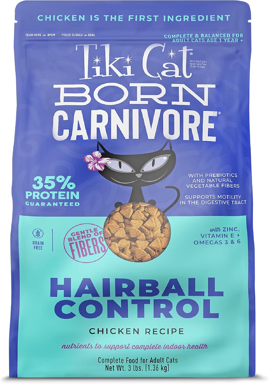 Tiki Cat Born Carnivore Dry Cat Food Hairball Control, Chicken, 3 lb Bag