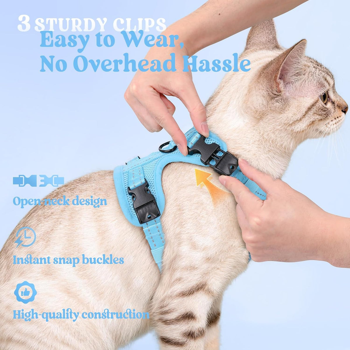 rabbitgoo Cat Harness and Leash, Easy-on with Neck Buckle, Sky Blue