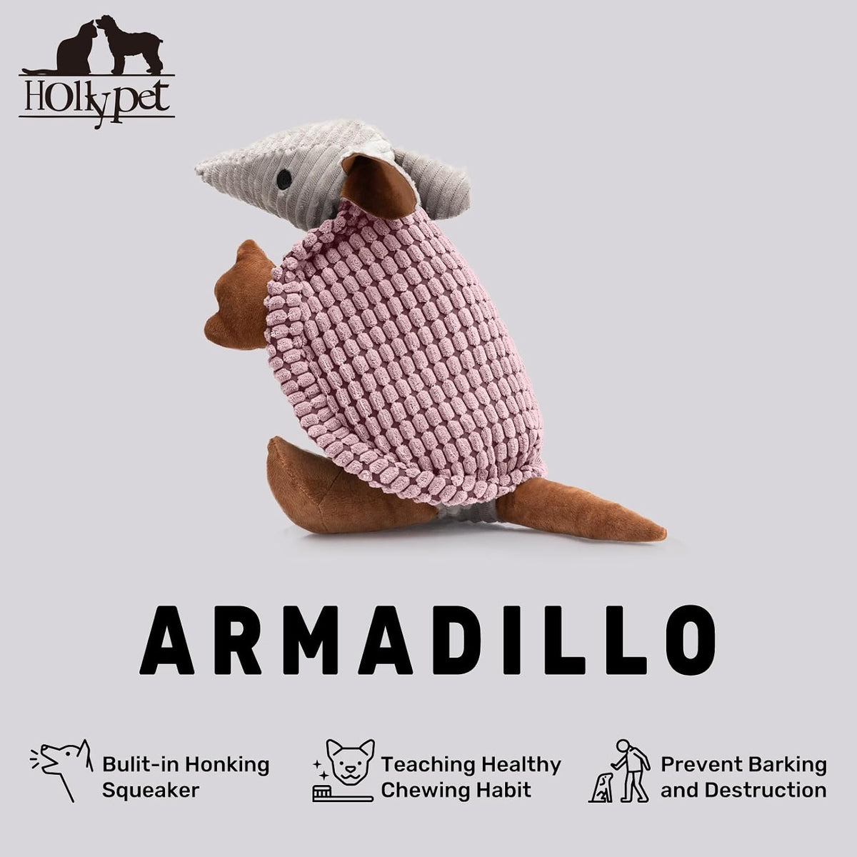 Hollypet Armadillo Squeaky Dog Toys for Medium Large Dogs, 14" | plush stuffed large dog squeak animal toy with unique grunt squeaker textured fabric for teeth cleaning toys