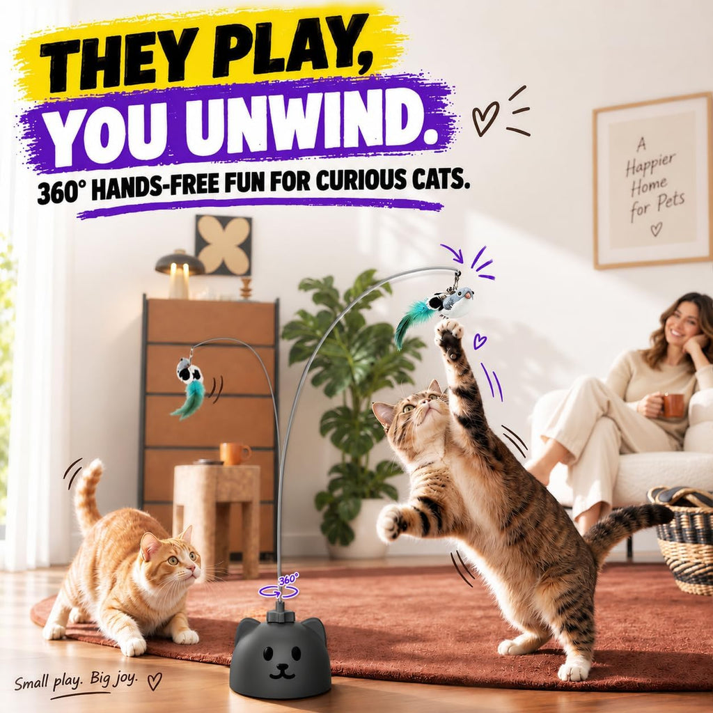 Interactive Cat Toys for Indoor Cats, 360° Automatic Spin Flying Bird Wand
